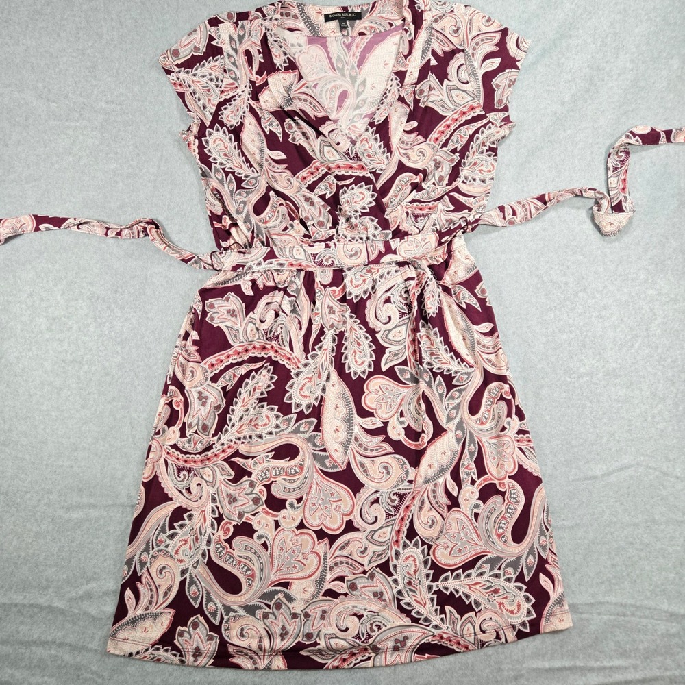 Banana Republic Womens Paisley Faux Wrap Dress Burgundy Pink Size M 245412-00